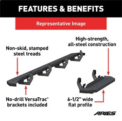 ARIES 2055535 - RidgeStep 6-1/2 x 96", 36 Black Steel Running Boards, Select Ford Transit