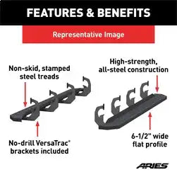 ARIES 2055550 - RidgeStep 6-1/2 x 75 Black Steel Running Boards, Select Ram 1500