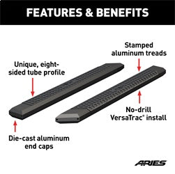 ARIES 2055975 - AdvantEDGE 5-1/2 x 75 Black Aluminum Side Bars (No Brackets)