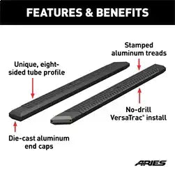 ARIES 2055991 - AdvantEDGE 5-1/2 x 91 Black Aluminum Side Bars (No Brackets)
