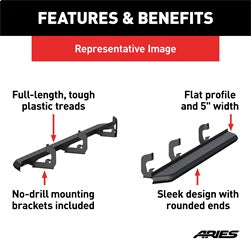 ARIES 2061004 - AeroTread 5 x 76 Black Stainless Running Boards, Select Cadillac, Chevy, GMC