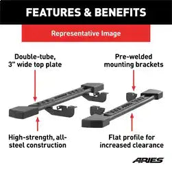 ARIES 2074110 - Rocker Step Running Boards, Select Dodge, Ram 1500, 2500, 3500