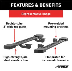 ARIES 2074151 - Black Steel Rocker Step Guard Running Boards, Select Toyota Tacoma