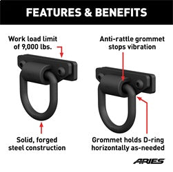 ARIES 2081300 - Bolt-On Anti-Rattle D-Rings (9,000 lbs, 2-Pack)