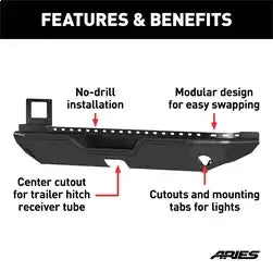 ARIES 2082080 - TrailChaser Black Steel Jeep Wrangler JL Rear Bumper