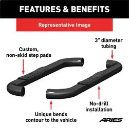 ARIES 213014 - 3 Round Black Stainless Side Bars, Select Ford F-250, F-350 Super Duty