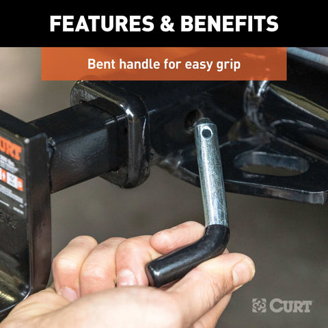 CURT 21410 1/2 Hitch Pin (1-1/4 Receiver, Zinc with Rubber Grip)