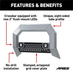 ARIES 2153102 - AdvantEDGE 5-1/2 Chrome Aluminum Bull Bar with Lights, Select Ford Super Duty