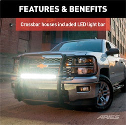 ARIES 2170018 - Pro Series Black Steel Grille Guard with Light Bar, Select GMC Sierra 1500