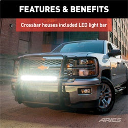 ARIES 2170020 - Pro Series Black Steel Grille Guard with Light Bar, Select Silverado 2500, 3500
