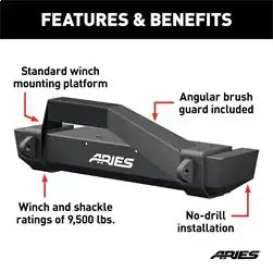 ARIES 2186001 - TrailCrusher Jeep Wrangler TJ Steel Front Bumper with Brush Guard, 9.5K
