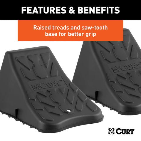 CURT 22800 Black Plastic Wheel Chocks, Vehicle, Trailer, Truck, RV, 2-Pack