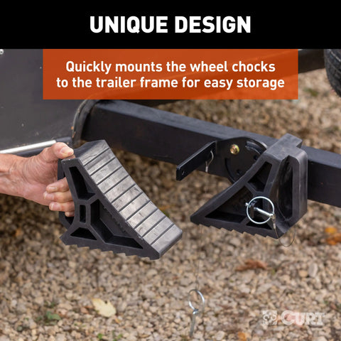CURT 22802 - HD Wheel Chocks 2-Pack with Mounting Bracket
