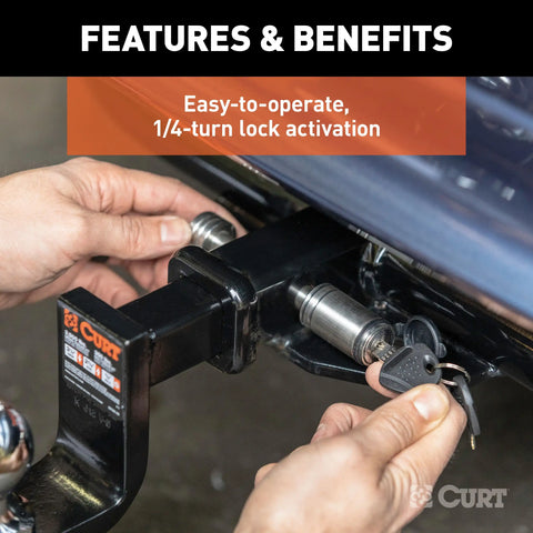 CURT 23517 1/2 Hitch Lock with 5/8 Adapter (1-1/4 or 2 Receiver, Barbell, Stainless)