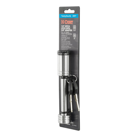 CURT 23517 1/2 Hitch Lock with 5/8 Adapter (1-1/4 or 2 Receiver, Barbell, Stainless)
