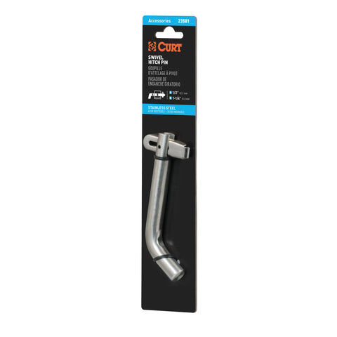 CURT 23581 1/2 Swivel Hitch Pin (1-1/4 Receiver, Stainless, Packaged)