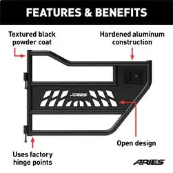 ARIES 2500200 - Black Aluminum Rear Jeep Wrangler JL, Gladiator Tube Half Doors