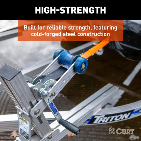 CURT 25002 Hand Crank Winch with 15' Strap & Bow Loop (900 lbs, 6.5 Handle)
