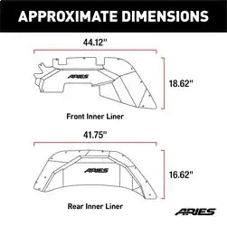 ARIES 2500650 - Jeep Wrangler JL Aluminum Front and Rear Inner Fender Liners Jeep Wrangler Set of 4