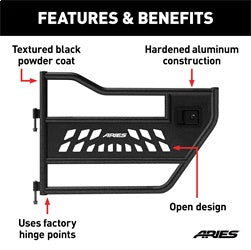 ARIES 25009 - Black Aluminum Rear Jeep Wrangler JK Tube Half Doors