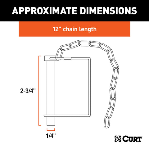 CURT 25013 1/4 Safety Pin with 12 Chain (2-3/4 Length, Packaged)