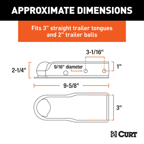 CURT 25472 QuickPin No-Latch 2 Trailer Coupler (3 Channel, 3,500 lbs)