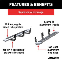 ARIES 2555023 - AdvantEDGE 5-1/2 x 85 Chrome Aluminum Side Bars, Select Toyota Tacoma