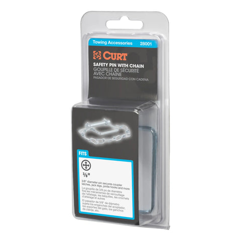 CURT 28001 3/8 Safety Pin with 12 Chain (2-3/4 Length, Packaged)