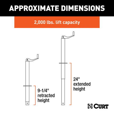 CURT 28202 A-Frame Jack with Top Handle (2,000 lbs, 15 Travel)