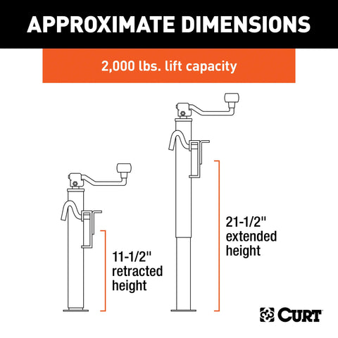 CURT 28300 Bracket-Mount Swivel Jack with Top Handle (2,000 lbs, 10 Travel)