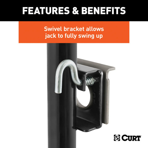 CURT 28301 Bracket-Mount Swivel Jack with Top Handle (2,000 lbs, 10 Travel, Packaged)