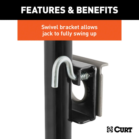CURT 28302 Bracket-Mount Swivel Jack with Side Handle (2,000 lbs, 10 Travel)