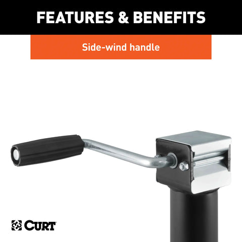 CURT 28302 Bracket-Mount Swivel Jack with Side Handle (2,000 lbs, 10 Travel)