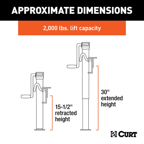 CURT 28306 Bracket-Mount Swivel Jack with Side Handle (2,000 lbs, 15 Travel)