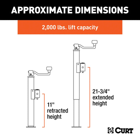 CURT 28320 Pipe-Mount Swivel Jack with Top Handle (2,000 lbs, 10 Travel)