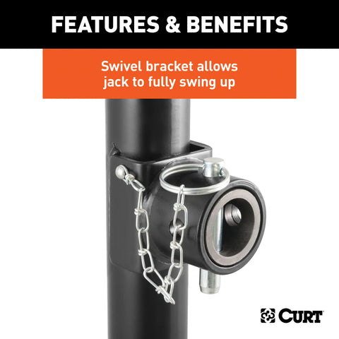 CURT 28323 Pipe-Mount Swivel Jack with Top Handle (2,000 lbs, 15 Travel, Packaged)