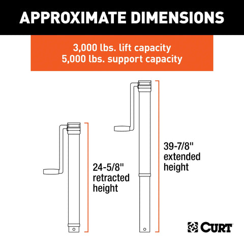 CURT 28359 Direct-Weld Square Jack with Side Handle (5,000 lbs, 15 Travel)