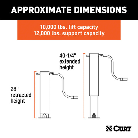 CURT 28512 Direct-Weld Square Jack with Side Handle (12,000 lbs, 12-1/2 Travel)