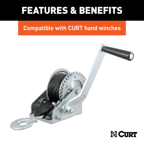 CURT 29007 2-Inch x 20-Foot Nylon Winch Strap with Hook, 4,000 lbs