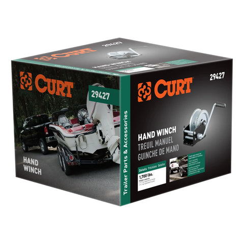 CURT 29427 Hand Crank Winch (1,700 lbs, 8 Handle)
