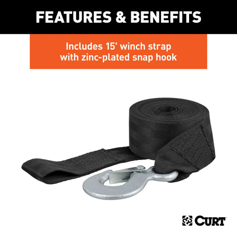 CURT 29433 Hand Crank Winch with 15' Strap (900 lbs, 6-1/2 Handle)