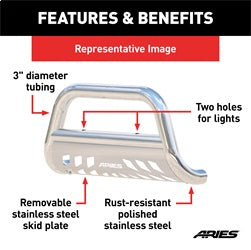 ARIES 35-2001 - 3 Polished Stainless Bull Bar, Select Toyota Sequoia, Tundra