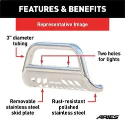 ARIES 35-9004 - 3 Polished Stainless Bull Bar, Select Nissan NV1500, NV2500, NV3500, Titan XD