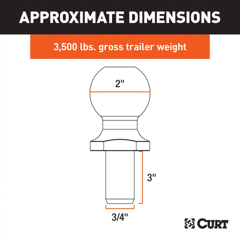CURT 40019 2 Trailer Ball (3/4 x 3 Shank, 3,500 lbs., Chrome)