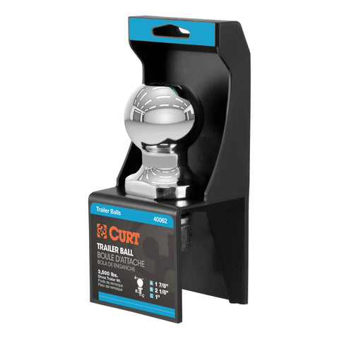 CURT 40062 1-7/8 Trailer Ball (1 x 2-1/8 Shank, 3,500 lbs., Chrome, Packaged)