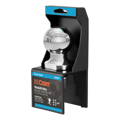 CURT 40066 2 Trailer Ball (1 x 2-1/8 Shank, 6,000 lbs., Chrome, Packaged)