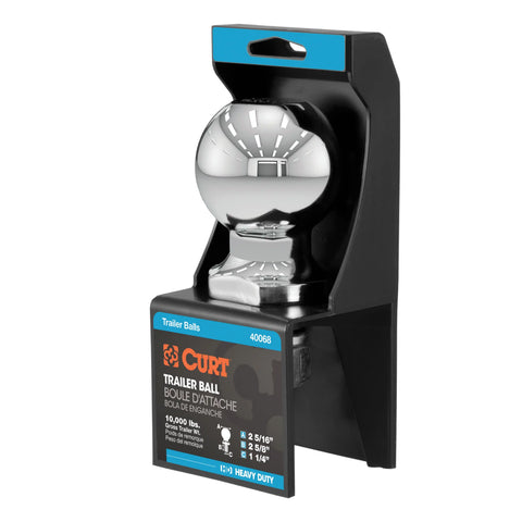 CURT 40068 2-5/16 Trailer Ball (1-1/4 x 2-5/8 Shank, 10,000 lbs., Chrome, Packaged)
