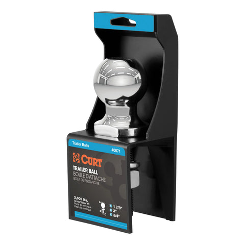 CURT 40071 1-7/8 Trailer Ball (3/4 x 3 Shank, 2,000 lbs., Chrome, Packaged)