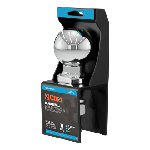 CURT 40075 2-5/16 Trailer Ball (1 x 3 Shank, 6,000 lbs., Chrome, Packaged)