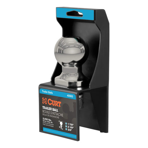 CURT 40080 - 1-7/8in. Trailer Ball (3/4in. x 2-1/8in. Shank 2000 lbs. Stainless Packaged)